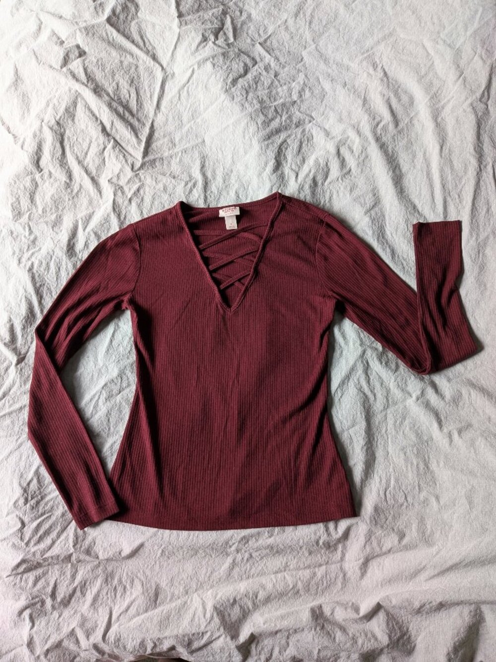 Mossimo S Maroon Long Sleeve Shirt with Decorative V-Neck